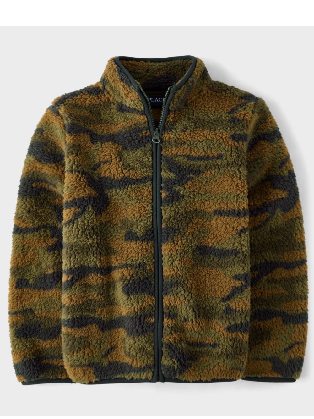 Boys Camo Sherpa Zip Jacket - Olive/Brown/Black 7/8 Medium Children’s Place